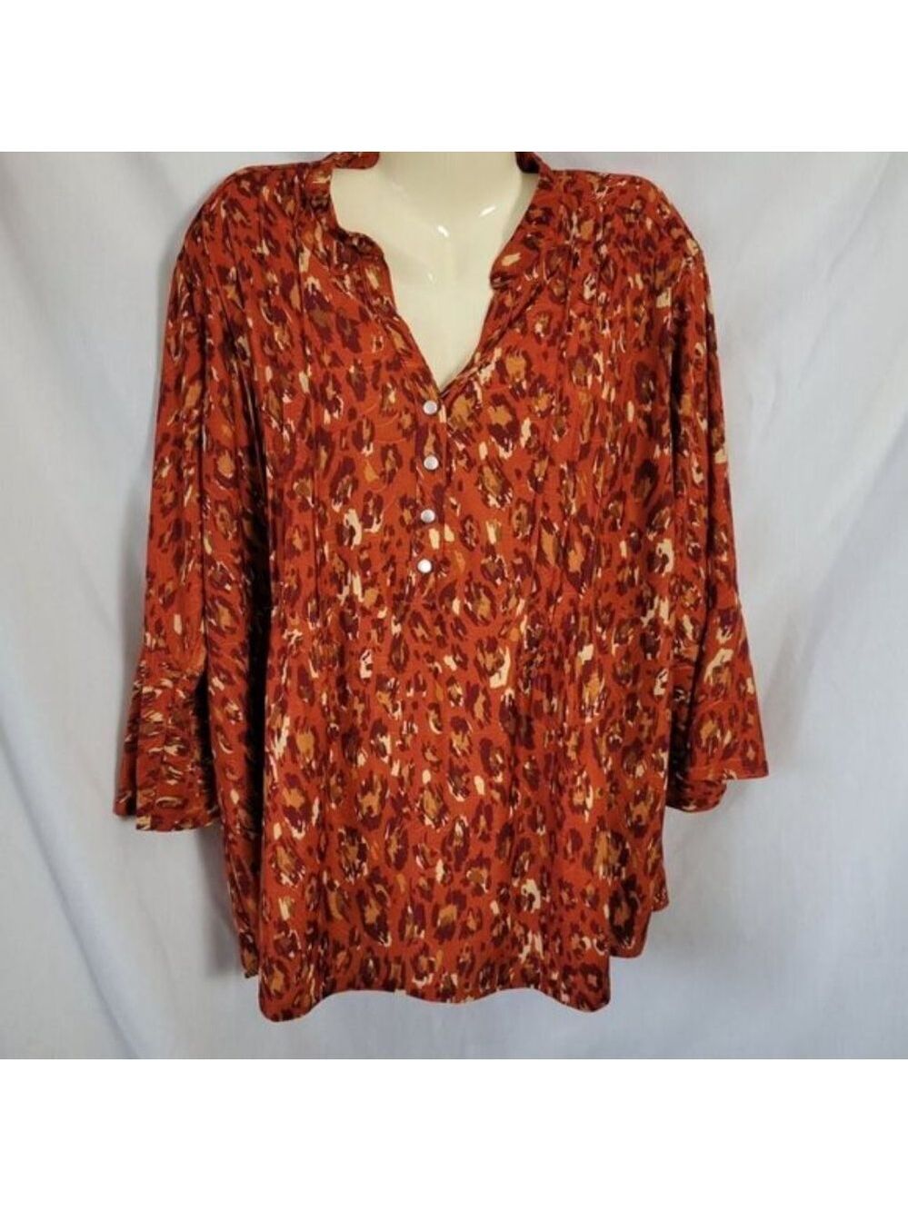 NEW NY Collection blouse 2X flowy bell sleeves animal print BOHO Chic Career NWT
